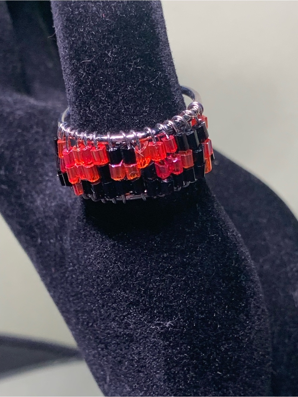 Beaded Red and Black Ring - Women's Fashion Jewelry